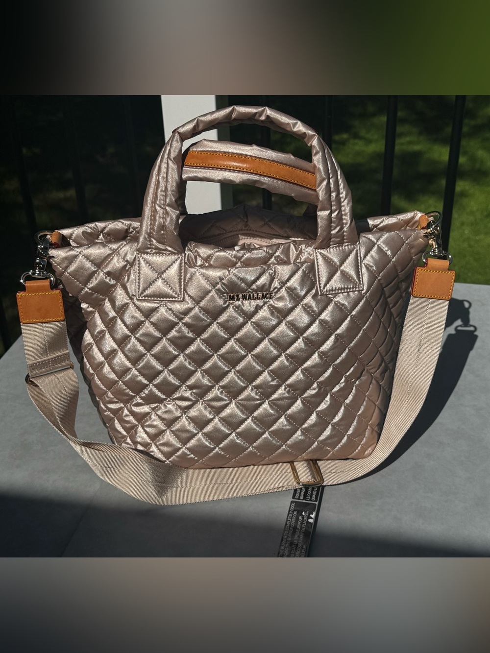 MZ Wallace Quilted Metallic Gold Metro Tote Crossbody